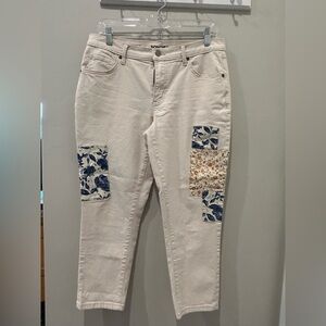 Sonoma Cream Skinny Jeans with Blue & Brown Floral Patchwork